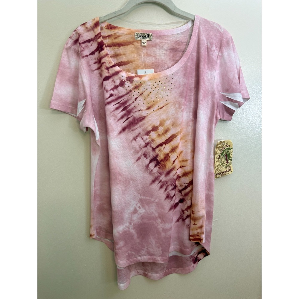 ONE WORLD Womens Large Pink Top Scoop Neck Glitter Accents Pullover Lightweight
